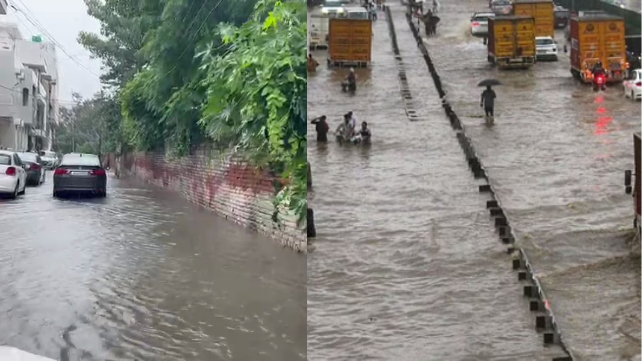 DELHI RAIN, दिल्ली मे लगातार हो रही रुक-रुक कर बारिश के कारण सड़कों पर....