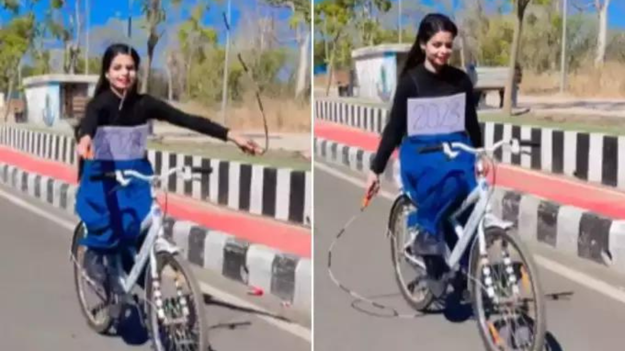 Shocking viral video, साइकिल चलाते चलाते लड़की करने लगी स्किपिंग, हैरान ......
