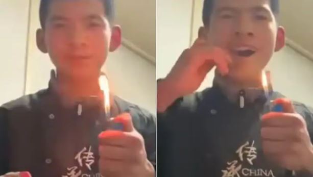 Man&rsquo;s face catches fire,Man Face Fire Viral Video, Man face catches fire in shocking stunt,real Ghost Rider