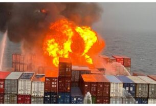 Gujarat: A massive fire broke out on a cargo ship at Porbandar port in Gujarat; rescue operations underway.