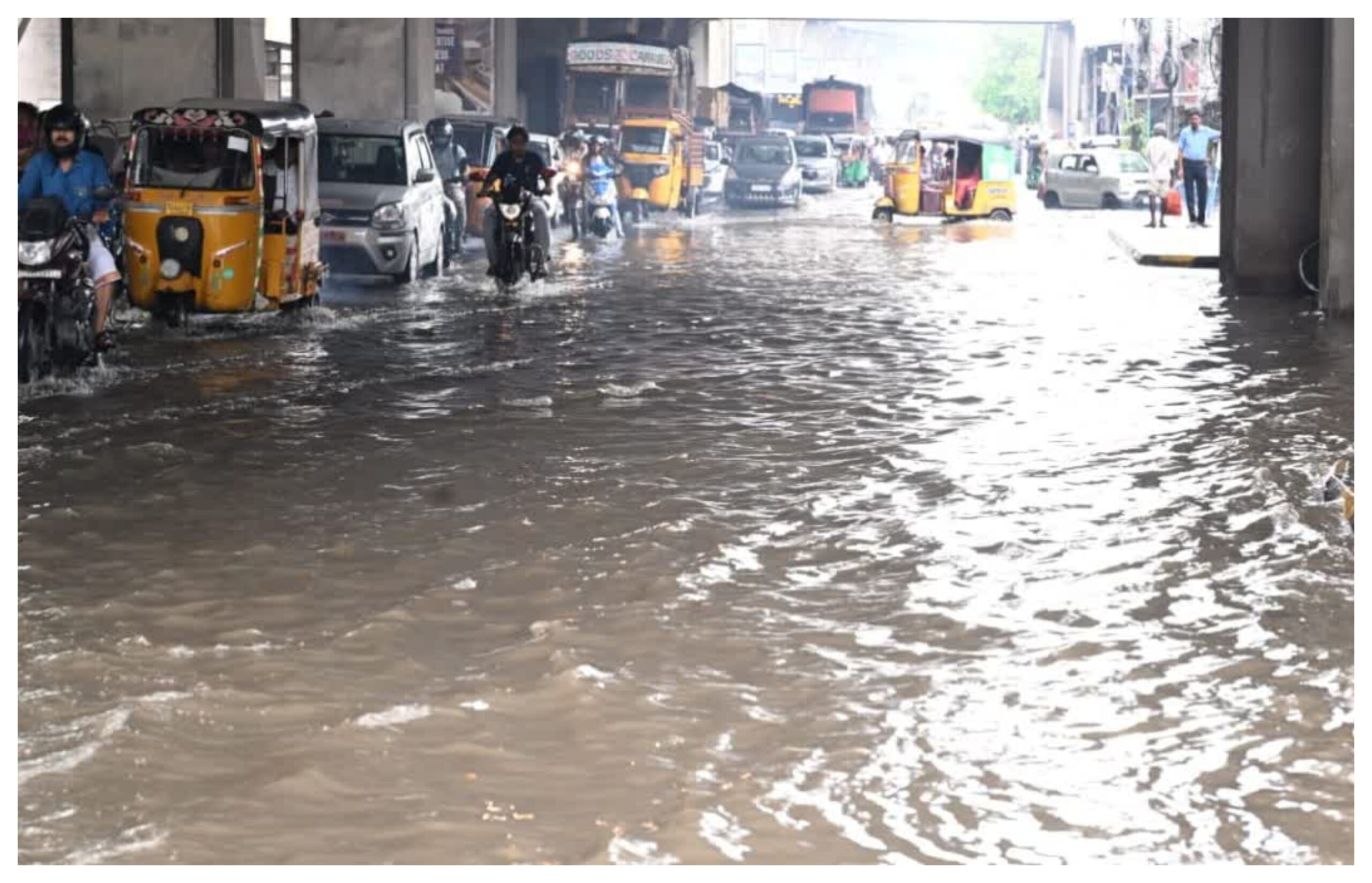 Telangana: Roads flooded due to heavy rains in Hyderabad, two people feared swept away
