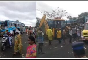 Road Accident, Road Accident,collision between two buses,2 buses rammed,