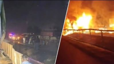 Karnataka Bus Accident, lorry-bus collision, National Highway 48 accident, Hiriyur taluk accident, Bengaluru to Shivamogga bus, bus fire accident, Chitradurga accident, road accident deaths, sleeper bus accident, Gorlathu village accident