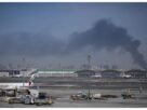 Dubai: Drone attack near Dubai airport, fuel tank catches fire 🔥 A drone attack near Dubai International Airport caused a fuel tank fire, putting flights on hold. Civil defense teams are working to control the fire. Flames and smoke were seen rising into the sky. There are no reports of any injuries at this time.