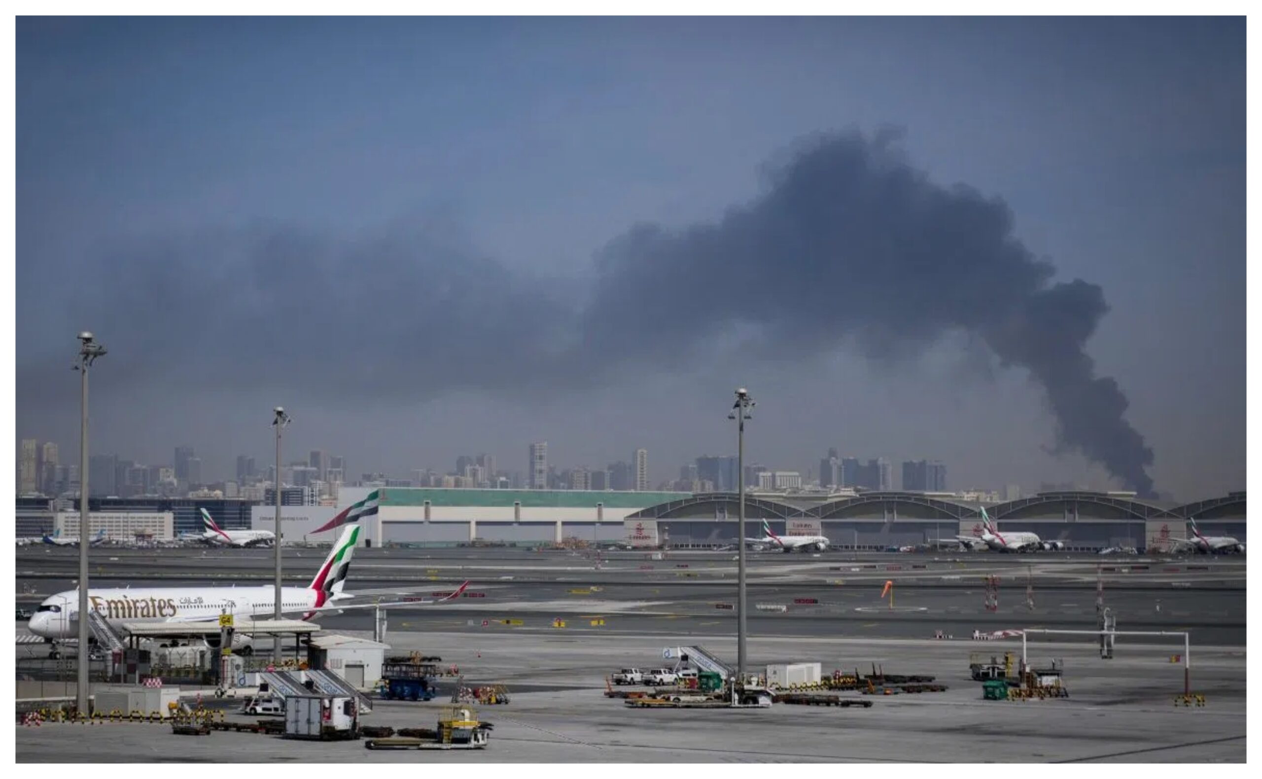Dubai: Drone attack near Dubai airport, fuel tank catches fire 🔥 A drone attack near Dubai International Airport caused a fuel tank fire, putting flights on hold. Civil defense teams are working to control the fire. Flames and smoke were seen rising into the sky. There are no reports of any injuries at this time.