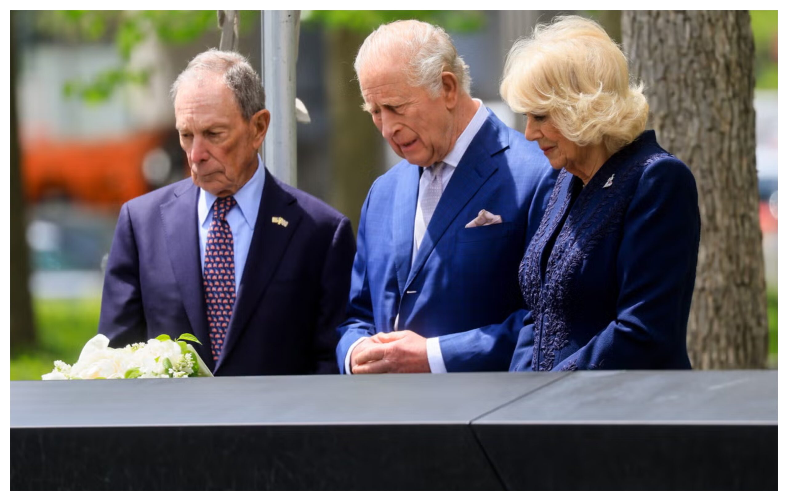 King Charles: "King Charles visits New York! Visits 9/11 Memorial, lays flowers at pool, Bloomberg joins him."