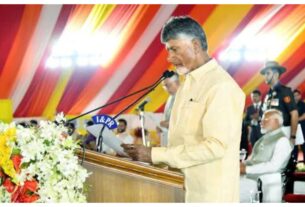 Andhra Pradesh: CM Chandrababu Naidu attends the swearing-in ceremony of TDP's executive committee.