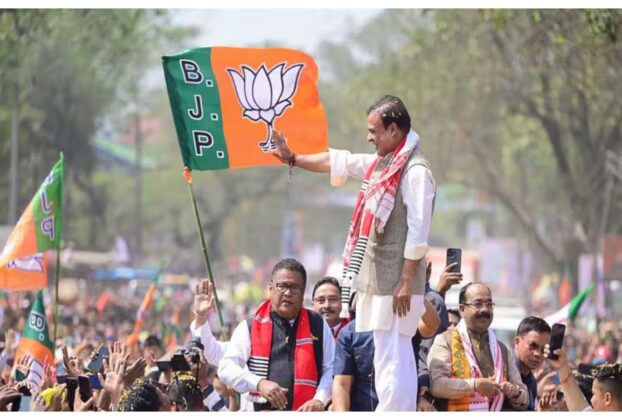 Party workers celebrated BJP's victory in the Assam Assembly elections.
